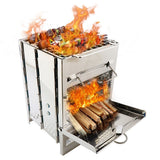 Folding Portable Stainless Steel Outdoor Wood Stove & Charcoal Grill Barbecue Kit - Noco