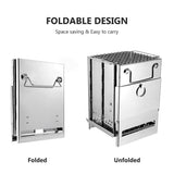 Folding Portable Stainless Steel Outdoor Wood Stove & Charcoal Grill Barbecue Kit - Noco