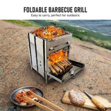 Folding Portable Stainless Steel Outdoor Wood Stove & Charcoal Grill Barbecue Kit - Noco