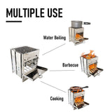 Folding Portable Stainless Steel Outdoor Wood Stove & Charcoal Grill Barbecue Kit - Noco