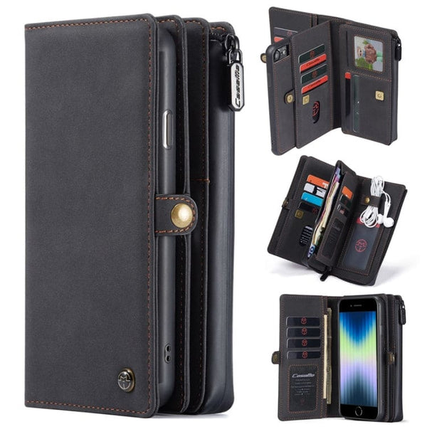Apple iPhone 7/8/SE CaseMe 018 Detachable Wallet 15 Card Slots 2in1 Design - Black - Cover CaseMe