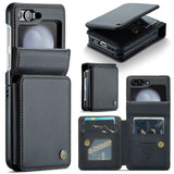 Samsung Galaxy Z Flip 5 CaseMe C22 PU Leather Card Wallet Cover - Black