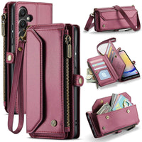 Samsung Galaxy A25 5G CaseMe C36 Wallet Multi-Card Slots Cash Pocket Zipped Wallet - Red Wine - CaseMe