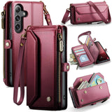 Samsung Galaxy S25+ 5G CaseMe C36 Wallet Multi-Card Slots Cash Pocket Zipped Wallet - Wine Red - CaseMe
