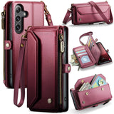 Samsung Galaxy S25+ 5G CaseMe C36 Wallet Multi-Card Slots Cash Pocket Zipped Wallet - Wine Red - CaseMe