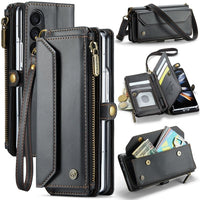 Samsung Galaxy Z Fold 3 CaseMe C36 Wallet 7 Card Slots Cash Pocket Zipped Coin Wallet - Black - CaseMe