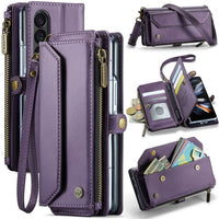 Samsung Galaxy Z Fold 3 CaseMe C36 Wallet 7 Card Slots Cash Pocket Zipped Coin Wallet - Purple - CaseMe