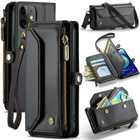 Apple iPhone 12 CaseMe C36 Wallet 7 Card Slots Cash Pocket Zipped Coin Wallet (Copy) - Black - CaseMe