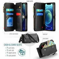 Apple iPhone 12 CaseMe C36 Wallet 7 Card Slots Cash Pocket Zipped Coin Wallet (Copy) - Black - CaseMe