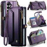 Apple iPhone 12 CaseMe C36 Wallet 7 Card Slots Cash Pocket Zipped Coin Wallet - Purple - CaseMe