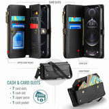 Apple iPhone 12 Pro CaseMe C36 Wallet 7 Card Slots Cash Pocket Zipped Coin Wallet - Black - CaseMe