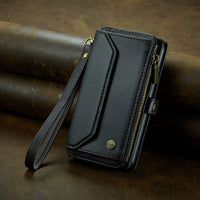 Apple iPhone 12 Pro CaseMe C36 Wallet 7 Card Slots Cash Pocket Zipped Coin Wallet - Black - CaseMe