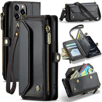 Apple iPhone 12 Pro CaseMe C36 Wallet 7 Card Slots Cash Pocket Zipped Coin Wallet - Black - CaseMe