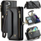 Apple iPhone 15 CaseMe C36 Wallet 7 Card Slots Cash Pocket Zipped Coin Wallet - Black - CaseMe