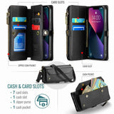 Apple iPhone 15 CaseMe C36 Wallet 7 Card Slots Cash Pocket Zipped Coin Wallet - Black - CaseMe