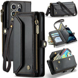 Apple iPhone 15 Pro CaseMe C36 Wallet 7 Card Slots Cash Pocket Zipped Coin Wallet - Black - CaseMe