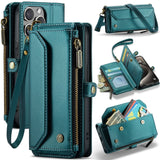 Apple iPhone 15 Pro Max CaseMe C36 Wallet 7 Card Slots Cash Pocket Zipped Coin Wallet - Blue - CaseMe