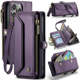 Apple iPhone 15 Pro Max CaseMe C36 Wallet 7 Card Slots Cash Pocket Zipped Coin Wallet - Purple - CaseMe