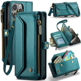 Apple iPhone 15 Pro CaseMe C36 Wallet 7 Card Slots Cash Pocket Zipped Coin Wallet Blue CaseMe