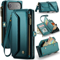 Apple iPhone 17 Air CaseMe C36 Wallet 7 Card Slots Cash Pocket Zipped Coin Wallet - Blue - CaseMe