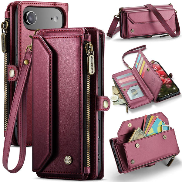 Apple iPhone 17 Air CaseMe C36 Wallet 7 Card Slots Cash Pocket Zipped Coin Wallet - Red - CaseMe