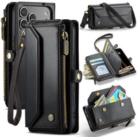 Apple iPhone 17 Pro CaseMe C36 Wallet 7 Card Slots Cash Pocket Zipped Coin Wallet - Black - CaseMe