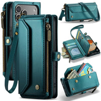 Apple iPhone 17 Pro CaseMe C36 Wallet 7 Card Slots Cash Pocket Zipped Coin Wallet - Blue - CaseMe