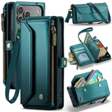 Apple iPhone 17 Pro CaseMe C36 Wallet 7 Card Slots Cash Pocket Zipped Coin Wallet - Blue - CaseMe