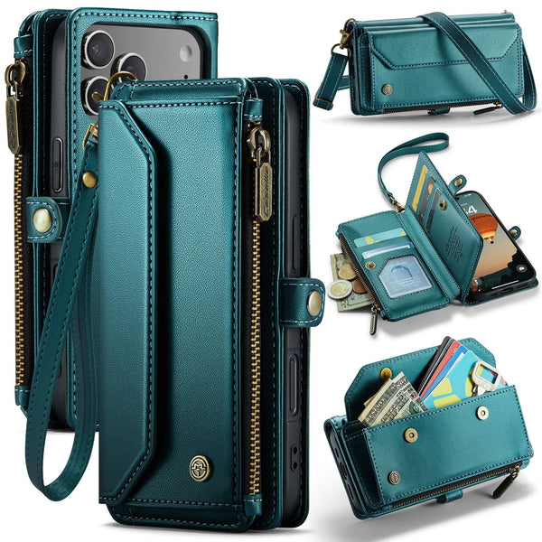 Apple iPhone 17 Pro CaseMe C36 Wallet 7 Card Slots Cash Pocket Zipped Coin Wallet - Blue - CaseMe