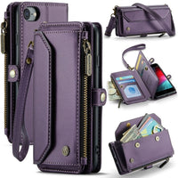 Apple iPhone 7 / 8 / SE CaseMe C36 Wallet 7 Card Slots Cash Pocket Zipped Coin Wallet - Purple - CaseMe