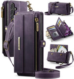 Samsung Galaxy S25 FE CaseMe C39 Wallet RFID Protection 9 Card Slots Cash Pocket Zipped Coin Wallet - Purple - CaseMe