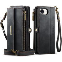 Apple iPhone 16e CaseMe C39 Wallet RFID Protection 9 Card Slots Cash Pocket Zipped Coin Wallet Black CaseMe