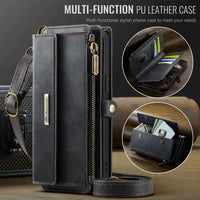 Apple iPhone 16e CaseMe C39 Wallet RFID Protection 9 Card Slots Cash Pocket Zipped Coin Wallet Black CaseMe