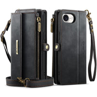 Apple iPhone 16e CaseMe C39 Wallet RFID Protection 9 Card Slots Cash Pocket Zipped Coin Wallet Black CaseMe