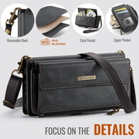 Apple iPhone 16e CaseMe C39 Wallet RFID Protection 9 Card Slots Cash Pocket Zipped Coin Wallet Black CaseMe