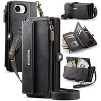 Apple iPhone 16e CaseMe C39 Wallet RFID Protection 9 Card Slots Cash Pocket Zipped Coin Wallet Black CaseMe