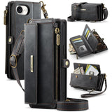 Apple iPhone 16e CaseMe C39 Wallet RFID Protection 9 Card Slots Cash Pocket Zipped Coin Wallet Black CaseMe