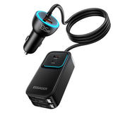 ESSAGER F789 135W Max Rear-Seat Car 6-Port Charger with 70cm Retractable Cables - Essager
