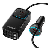 ESSAGER F789 135W Max Rear-Seat Car 6-Port Charger with 70cm Retractable Cables - Essager