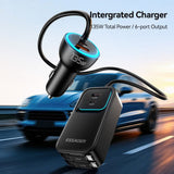 ESSAGER F789 135W Max Rear-Seat Car 6-Port Charger with 70cm Retractable Cables - Essager