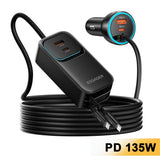 ESSAGER F789 135W Max Rear-Seat Car 6-Port Charger with 70cm Retractable Cables - Essager