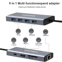 QGeeM 9 in 1 USB Type C Docking Station RJ45 4K HDMI USB 3.0 PD Charging Car Reader Noco