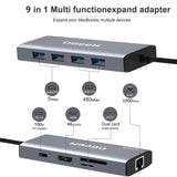 QGeeM 9 in 1 USB Type C Docking Station RJ45 4K HDMI USB 3.0 PD Charging Car Reader Noco