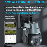 Q812ES 5MP Camera Wi-Fi Pan/Tilt Auto Lock/Track Security Camera Dual View LED lights IR Nightvision Siren - Noco