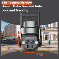 Q820 Dual Lens 10X Zoom Wi-Fi Pan/Tilt Auto Lock/Track Security Camera LED lights IR Nightvision Siren - Noco