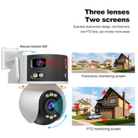 SriHome SH054 4MP + 2MP + 2MP Wi-Fi Tri-Lens Pan/Tilt Security Camera Panoramic View - SriHome