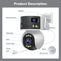 SriHome SH054 4MP + 2MP + 2MP Wi-Fi Tri-Lens Pan/Tilt Security Camera Panoramic View - SriHome