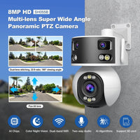 SriHome SH054 4MP + 2MP + 2MP Wi-Fi Tri-Lens Pan/Tilt Security Camera Panoramic View - SriHome