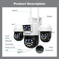 SriHome SH069 4-In-1 Quad Lens Wi-Fi Smart Security Camera 3 x Pan/Tilt and 1 x Static Lens - SriHome