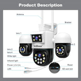 SriHome SH069 4-In-1 Quad Lens Wi-Fi Smart Security Camera 3 x Pan/Tilt and 1 x Static Lens - SriHome